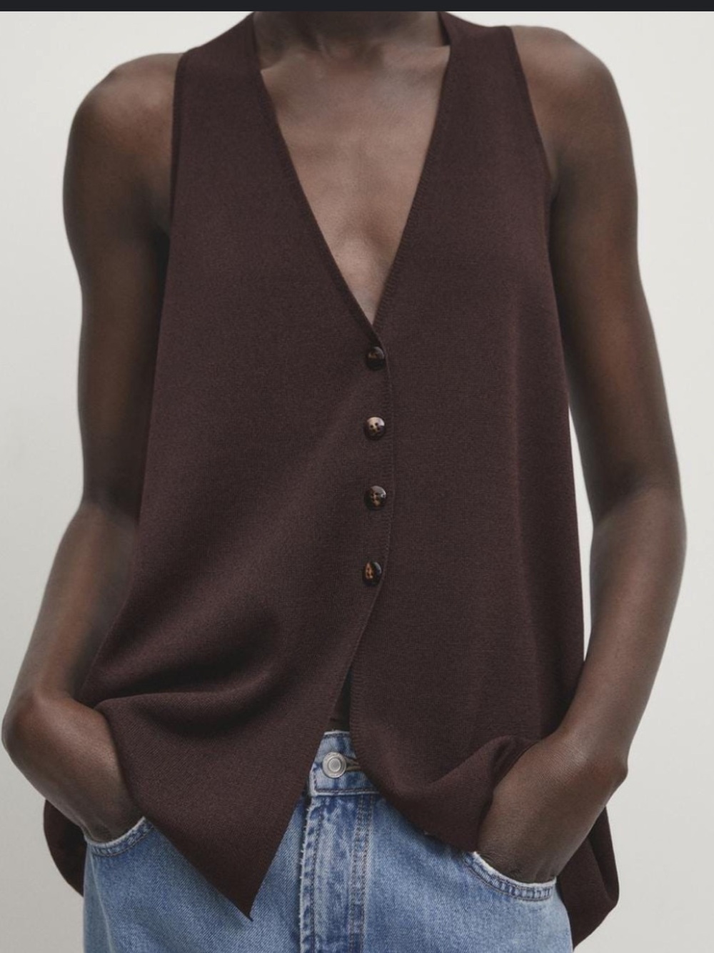 Massimo Dutti Dark Brown V-Neck Button-Front Camisole